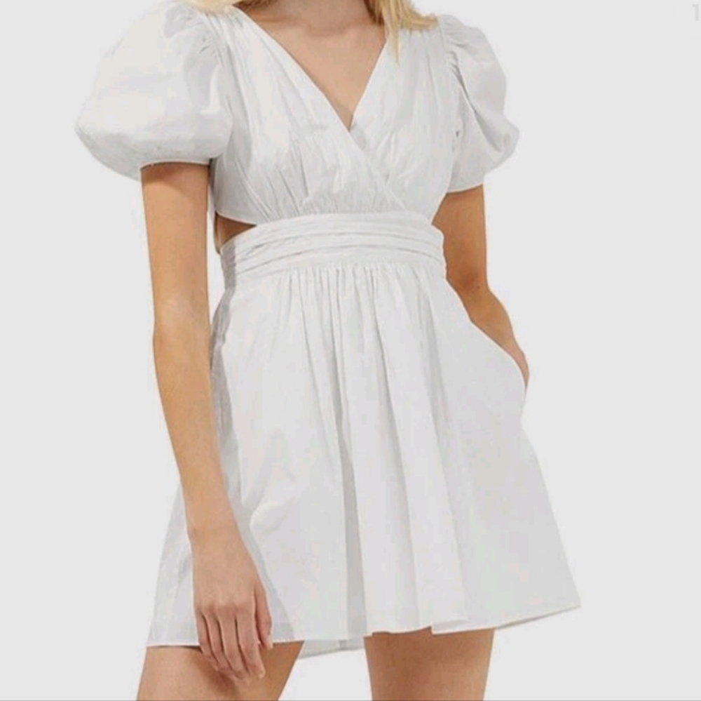French Connection White Rhodes Cutout Poplin Mini Dress, Women's Size 4 - Picture 4 of 12